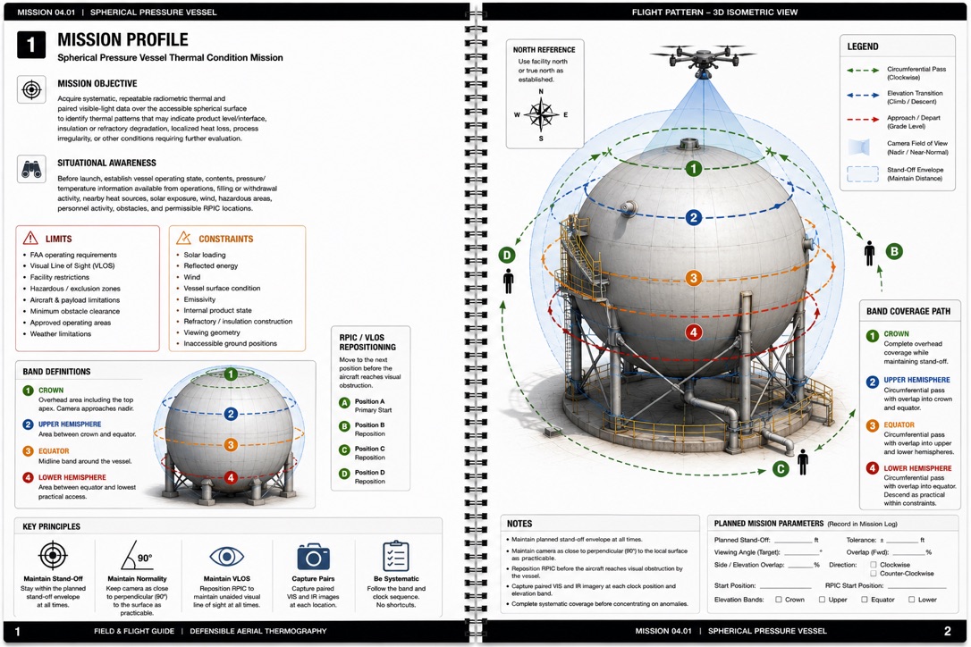 Spherical pressure vessel mission profile and three-dimensional flight-pattern spread from The Thermographer's Flight Manual