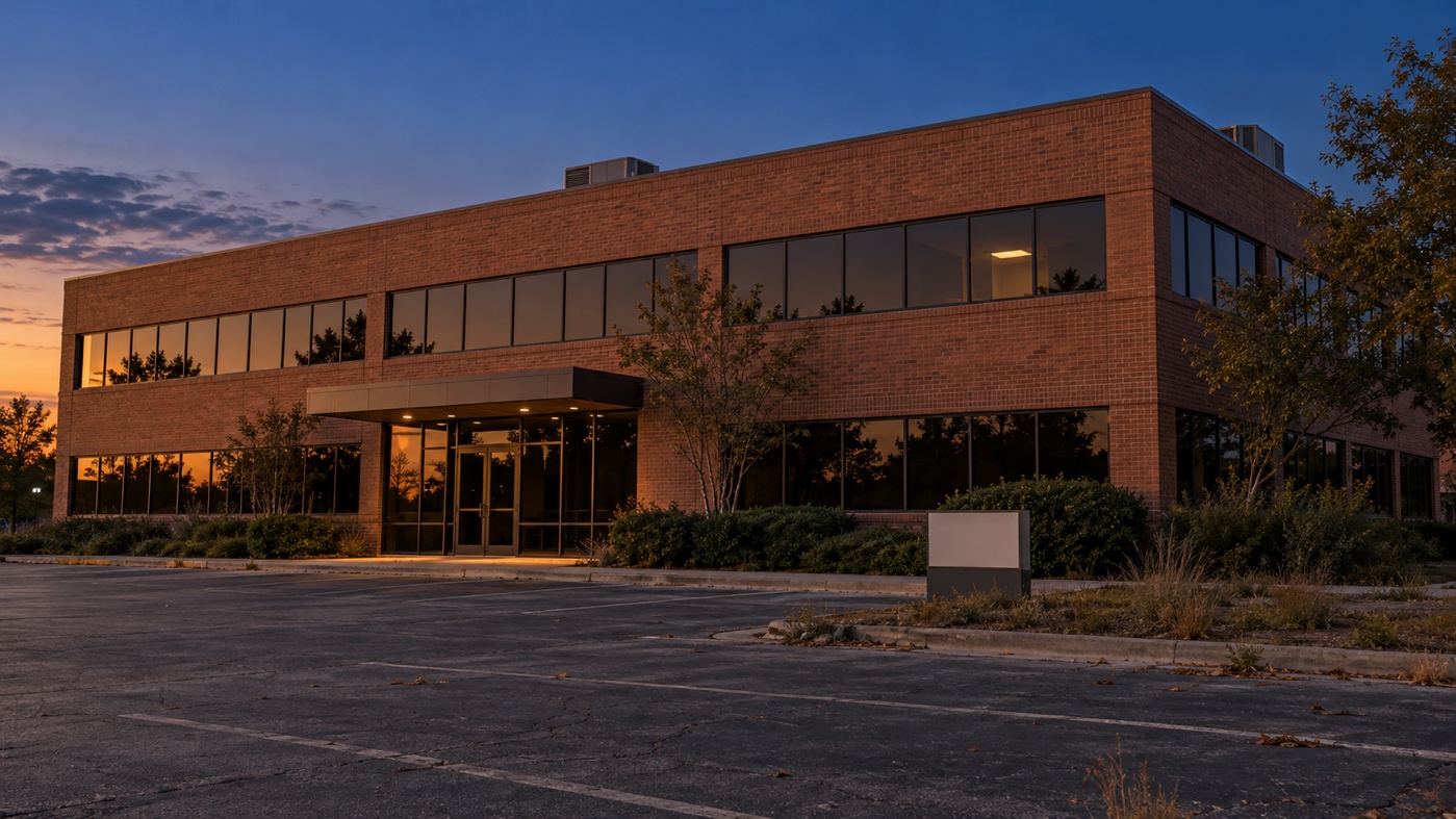 Vacant medical office building at dusk